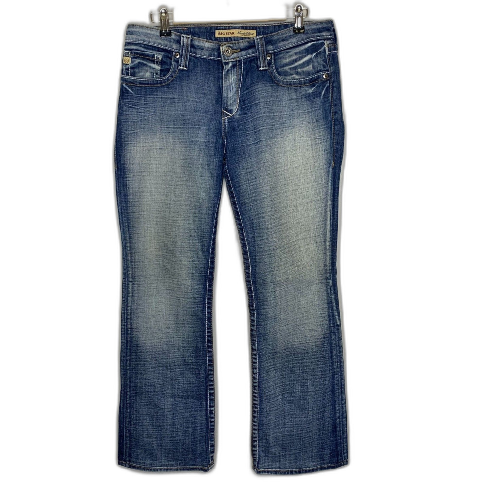Big Star Womens Maddie Boot Mid-rise Jeans Y2K Button flap Pockets Faded 33x30